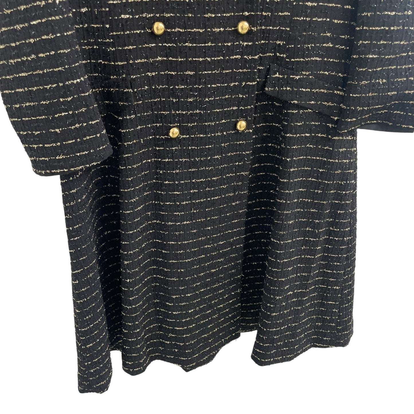 Rickie Freeman Teri Jon Black Gold Metallic Double Breasted Twill Coat Dress 14