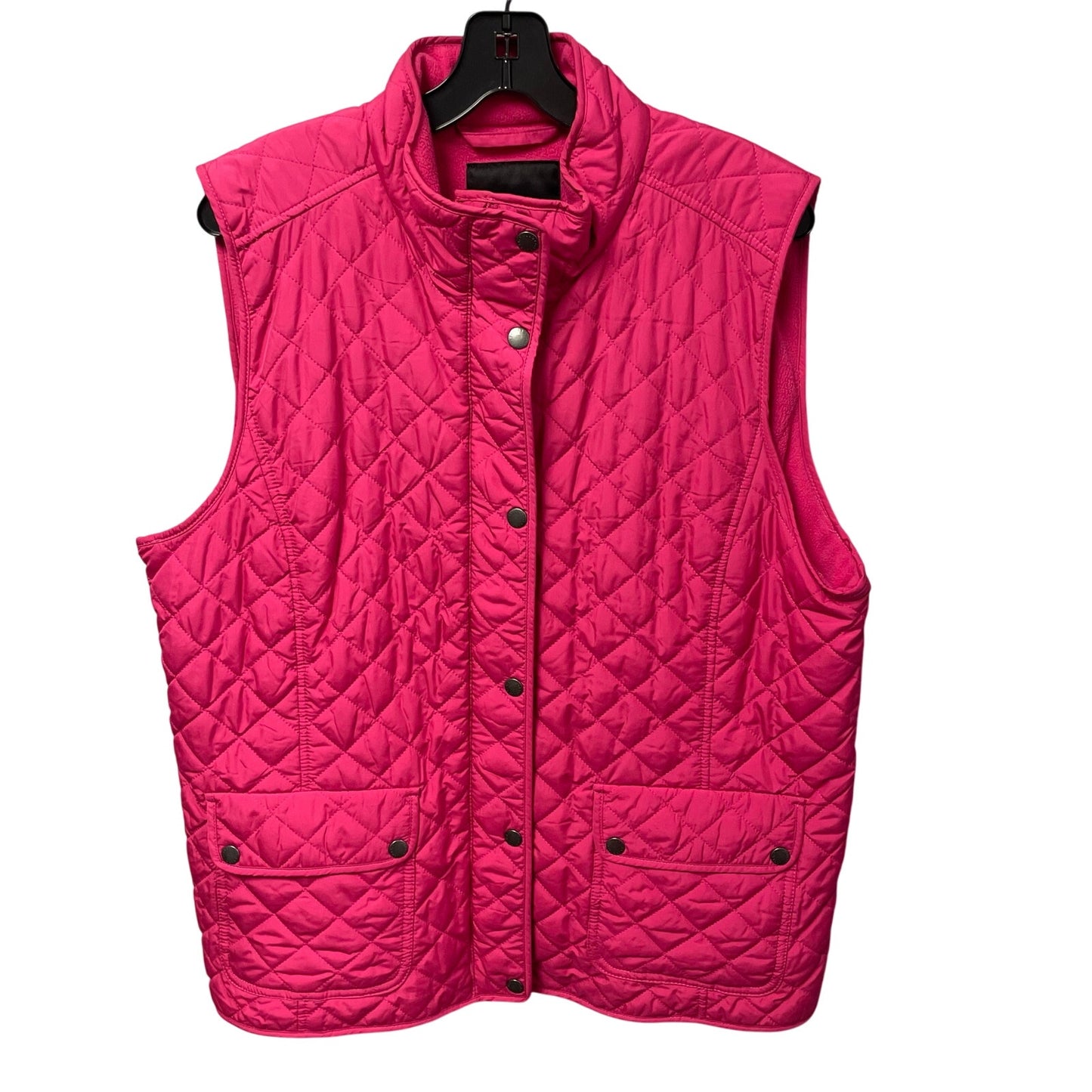 Talbots Pink Quilted Fleece Lined Zip Up Snap Button Puffer Vest Womens XL