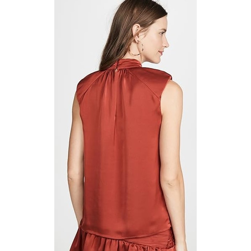 NWT Ramy Brook in Clay Red Sleeveless Mock Tie Neck Aviva Top Womens X-Small