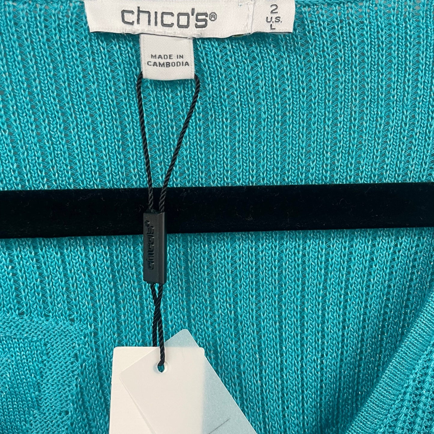 NWT Chico’s Palm Leaf Embroidered Pullover Sweater Ocean Blue Womens Large