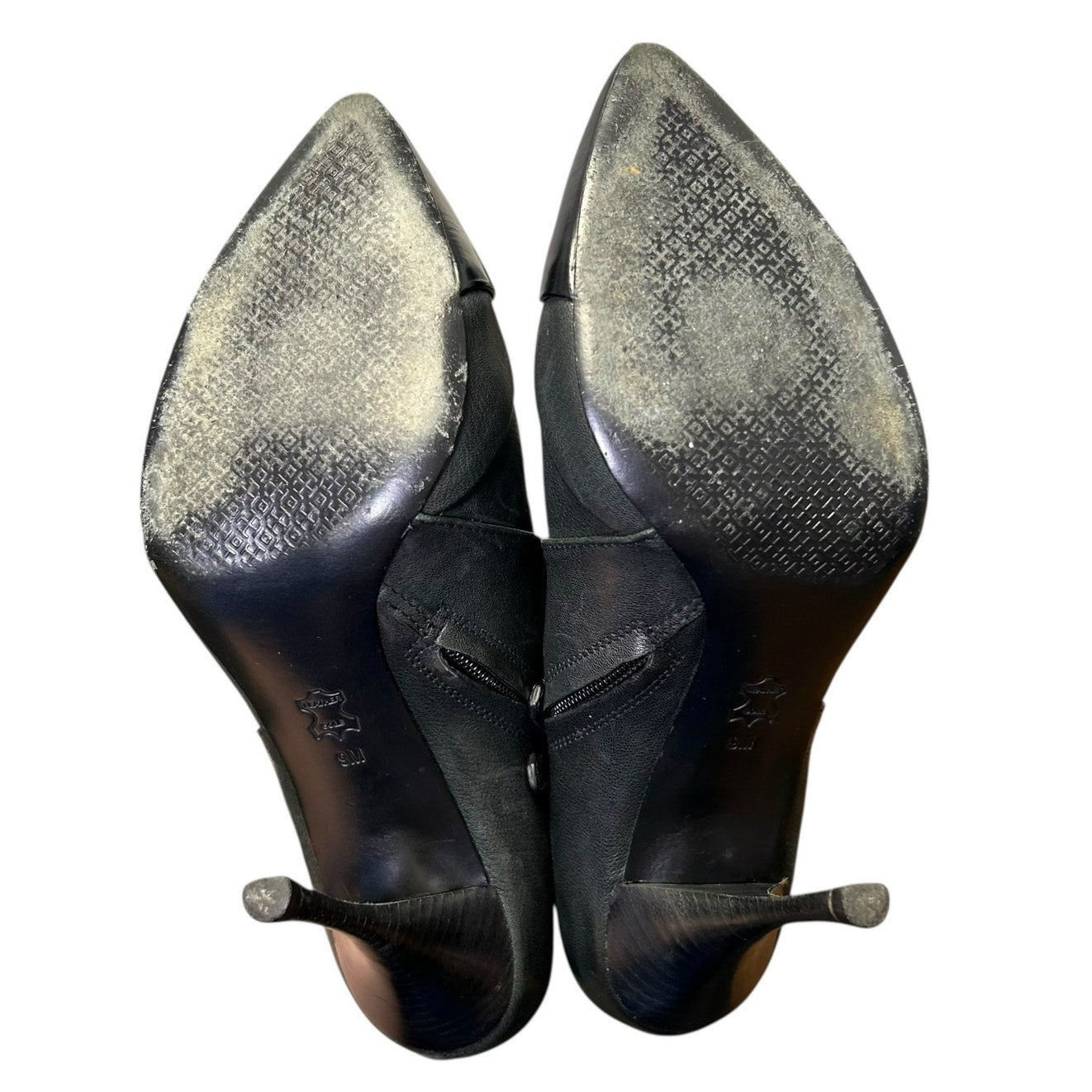 Tory Burch Charcoal Black Leather Lorelei Pointed Toe Side Zip Booties Womens 9