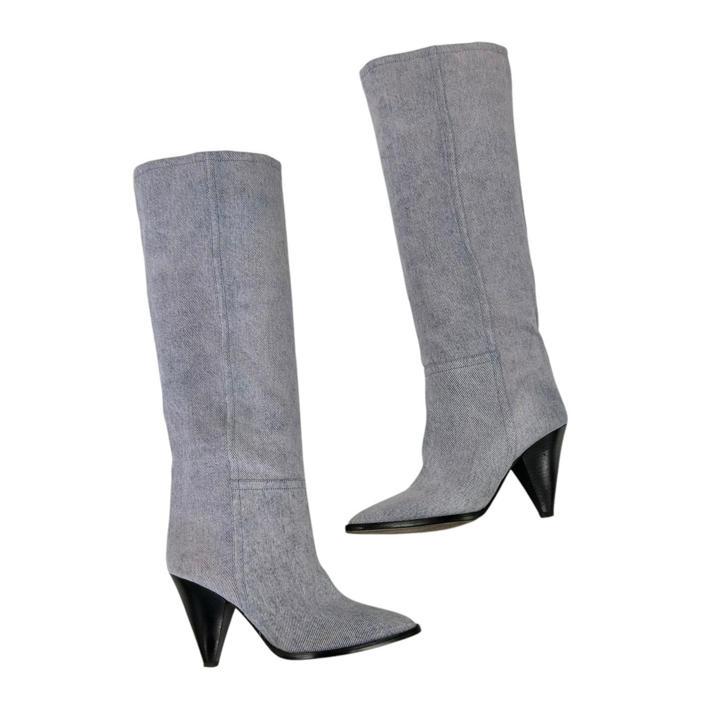 Isabel Marant Lilac Denim Ririo Tall Pull On Pointed Toe Boots Womens 37 / US 7