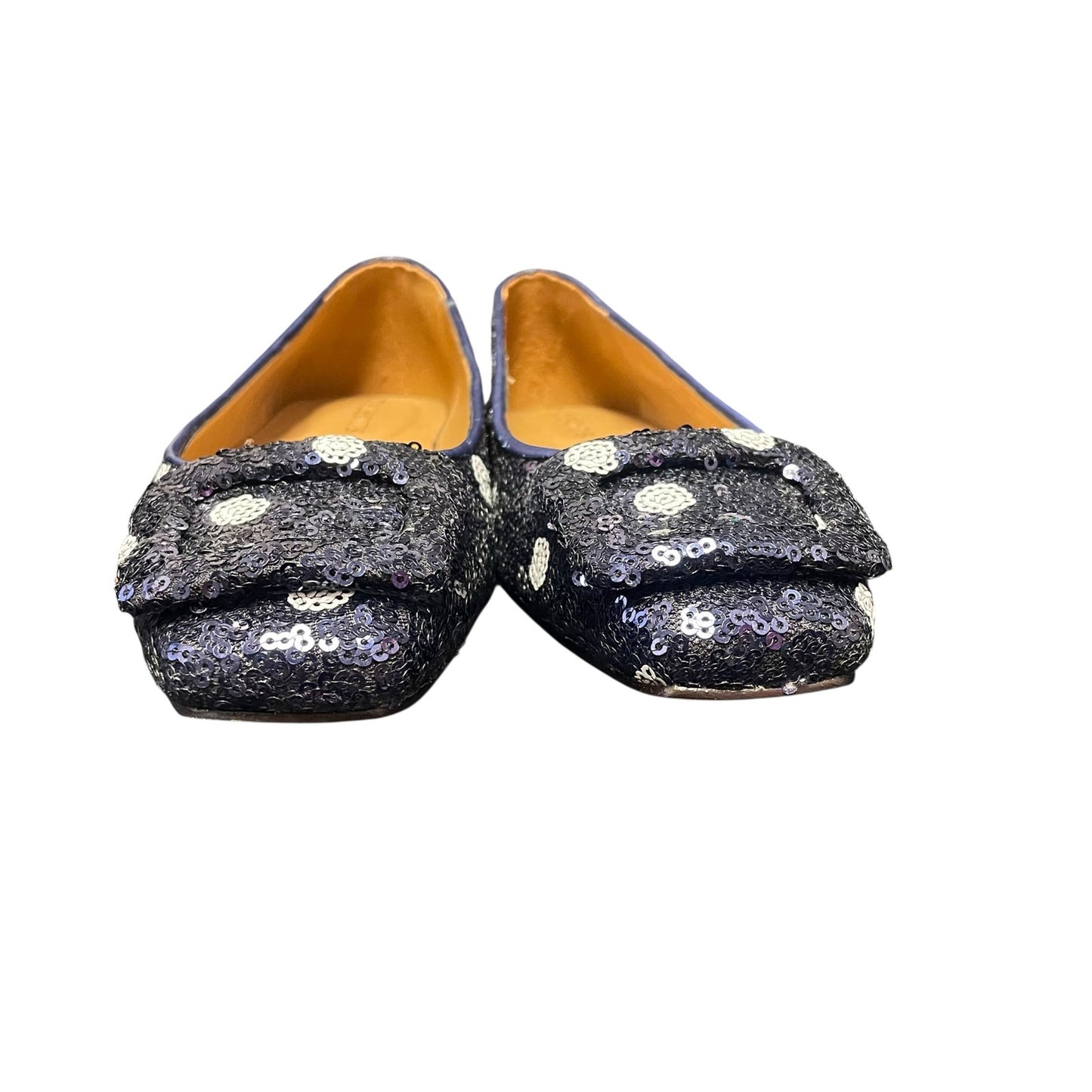 Talbots Sutton Buckle Flats Martini Dot Sequin Navy White Womens Size 6.5