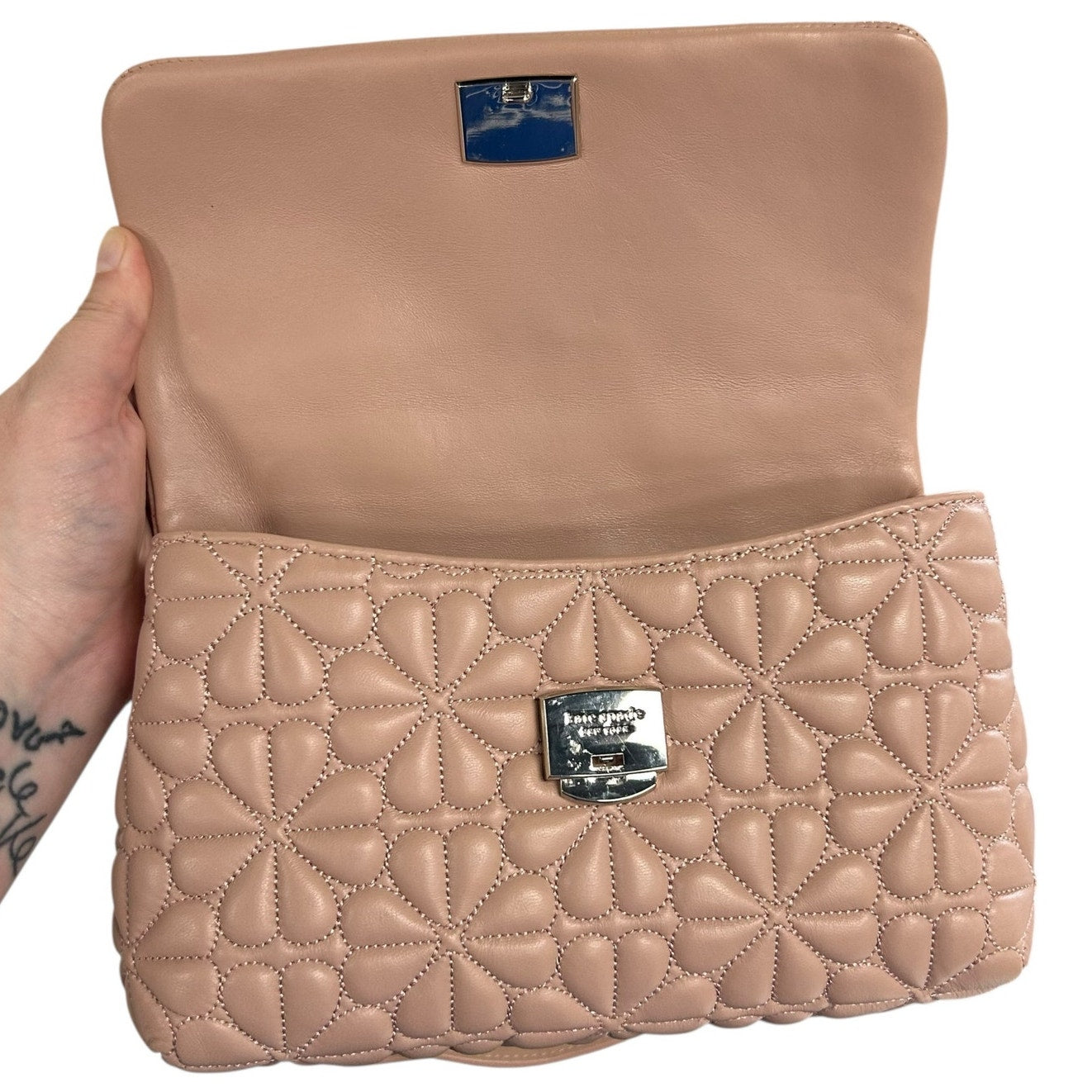 Kate Spade Flapper Pink Leather Bloom Quilted Small Flap Chain Shoulder Bag