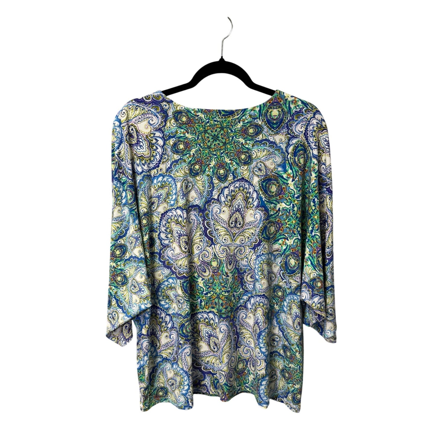 Chico's Blue Green Purple Paisley 3/4 Kimono Sleeve Round Neck Top Womens 20