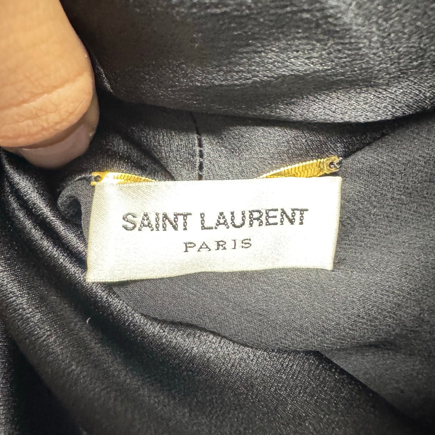 NWT Saint Laurent Black Long Sleeve High Neck Cowl Back Silk Blouse Womens 4