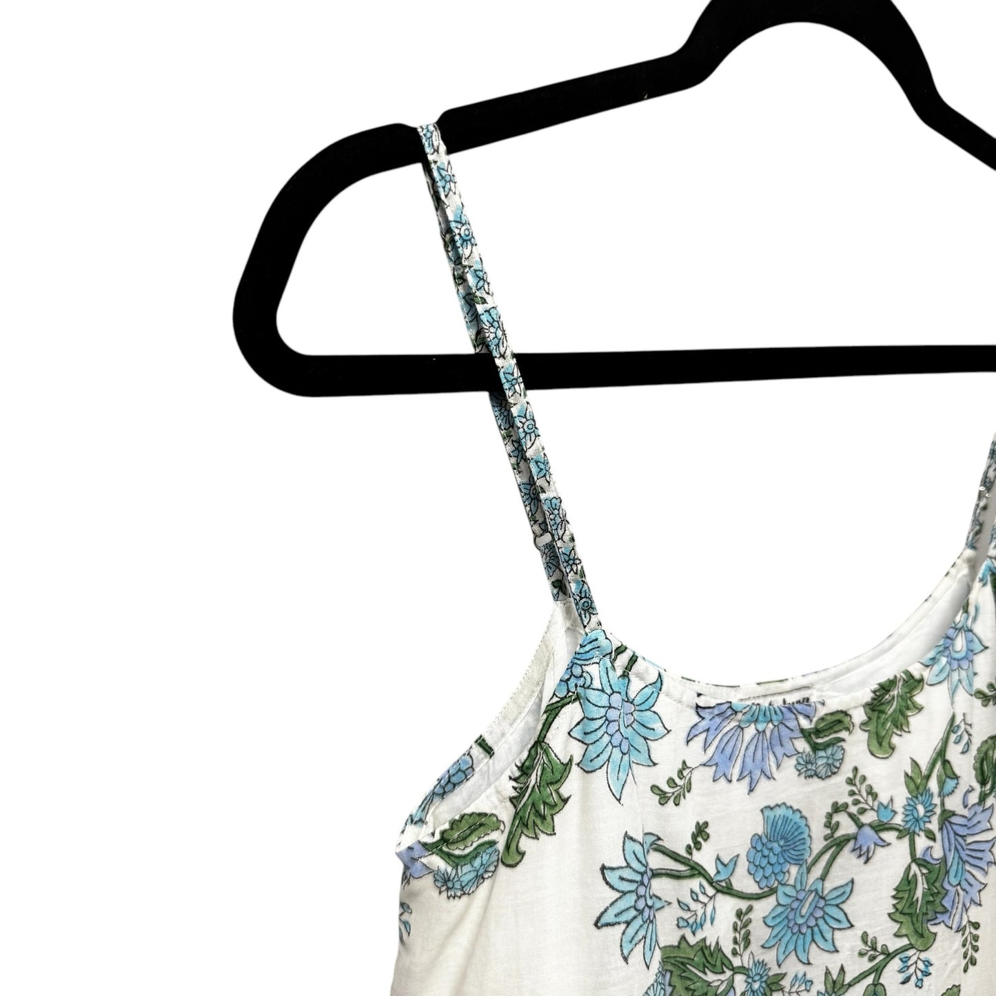 NWT Juliet Dunn White Blue Floral Sleeveless Scoop Neck Drop Waist Dress Women 2