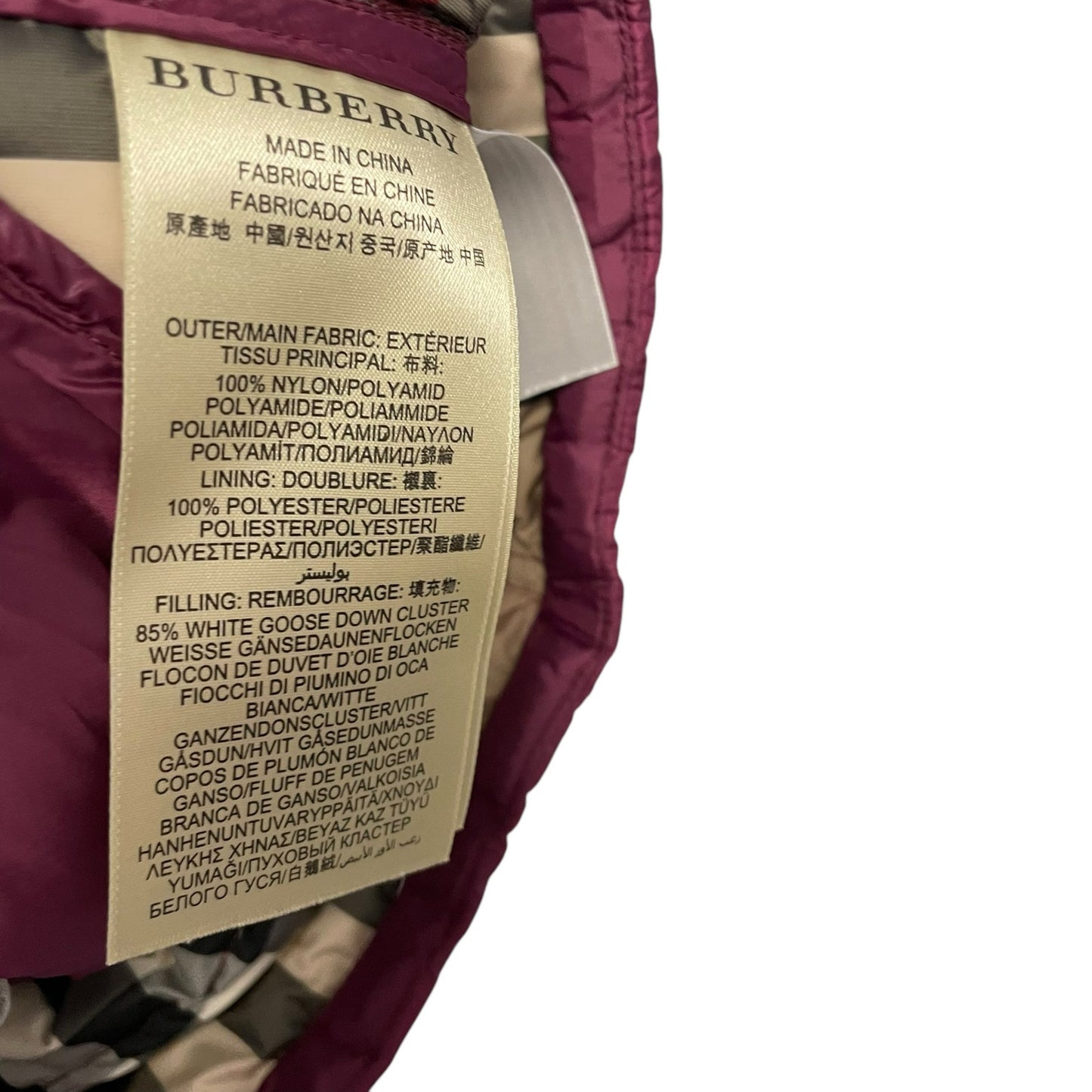 Burberry Brit Cranstead Check Quilted Down Vest Puffer Gilet Garnet Pink XS