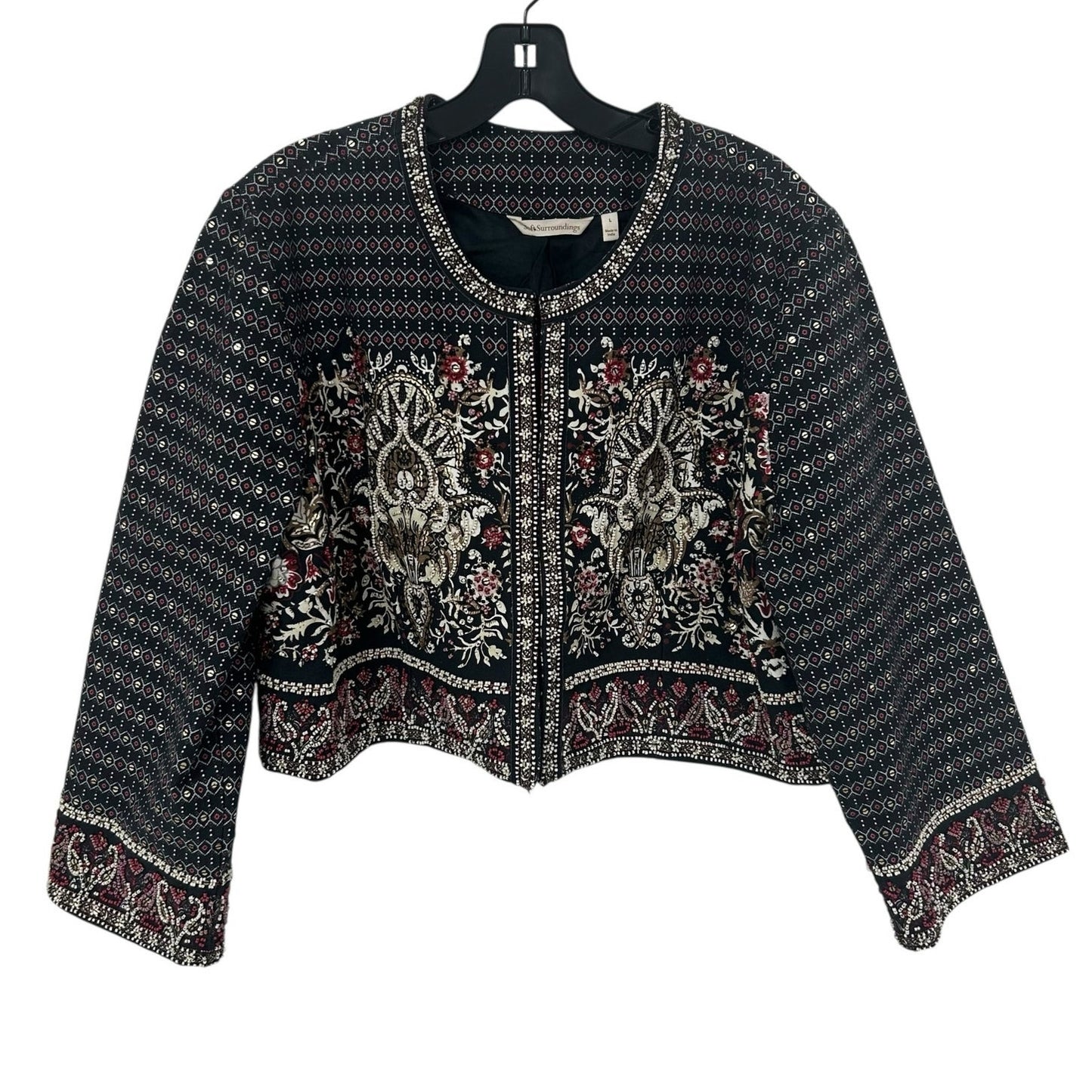 Soft Surroundings Mandala Bolero Beaded Clasp Front Cropped Jacket Womens Large