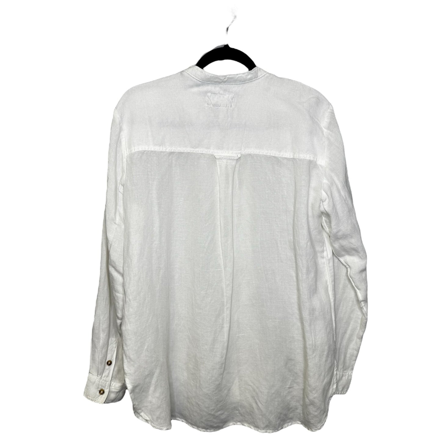 Pilcro White Long Cuff Sleeve Ruffle Button Down Linen Top Womens Medium