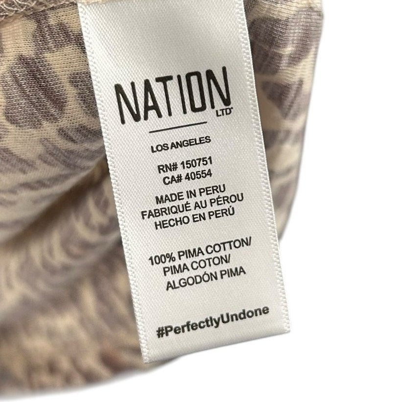 Nation LTD Antique Leopard Melanie Long Sleeve Smocked Peasant Top Womens Small
