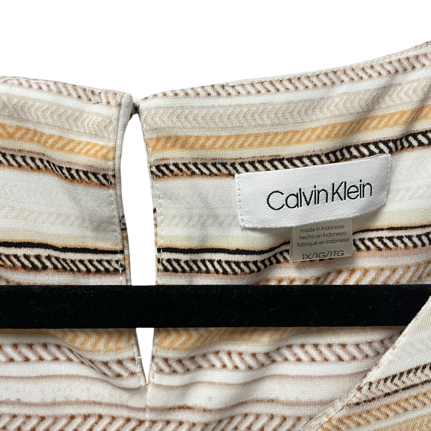 Calvin Klein Neutral Striped Sleeveless Top Womens Plus Size 1X