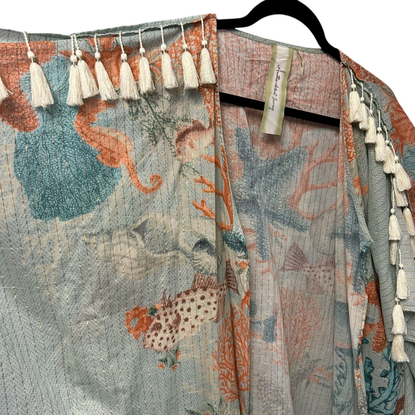 Artatta Silent Journey Chico's Ocean Print Fringe Tassel Shawl Womens One Size