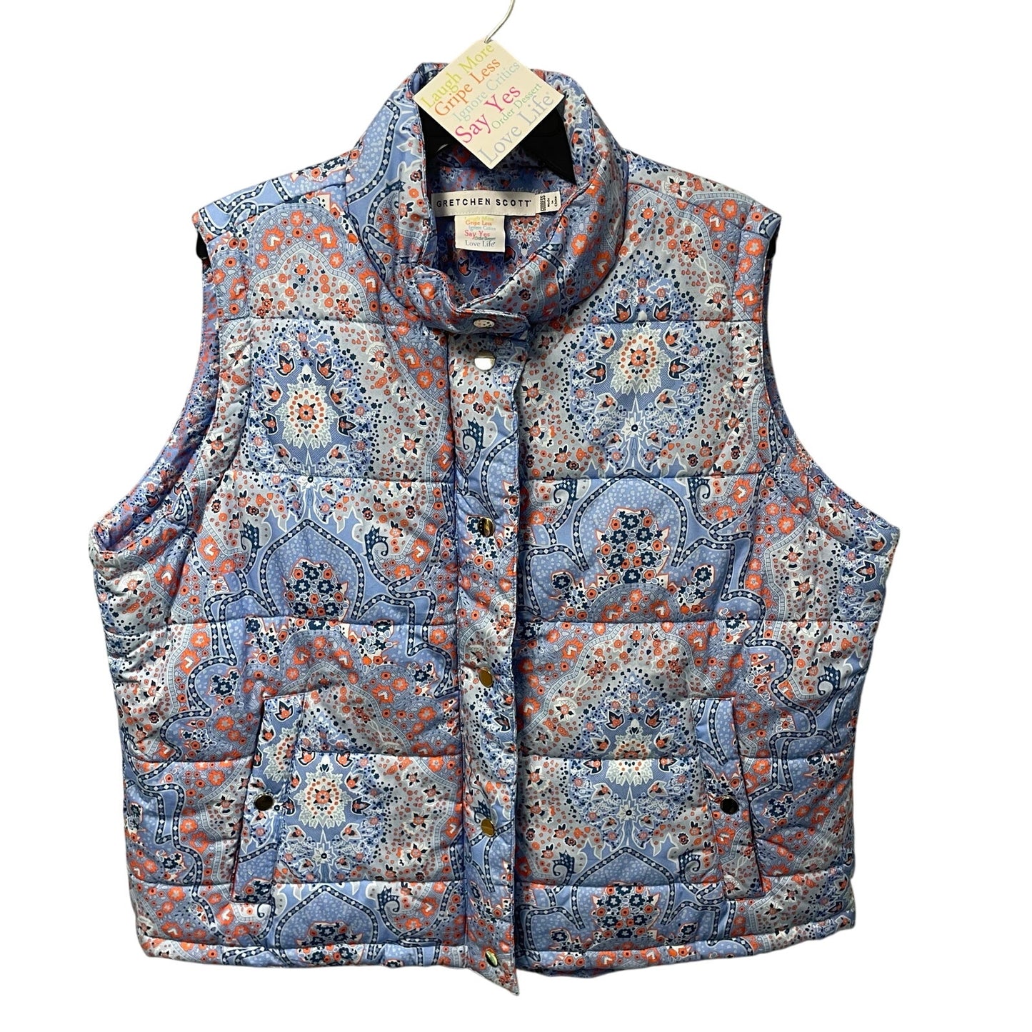 NWT Gretchen Scott Puffer Vest Pleasantly Imari Blue Orange Size Goddess / XXL