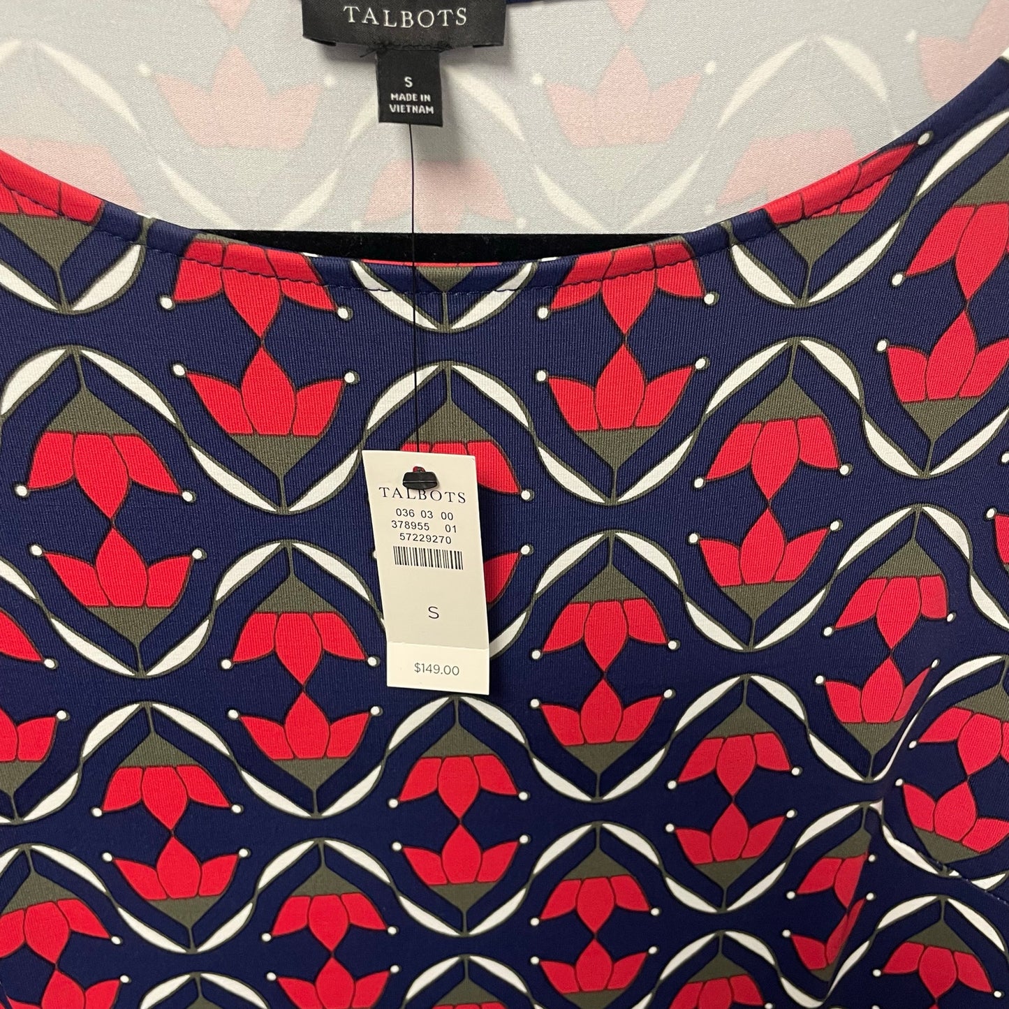 NWT Talbots Effortless Jersey A-Line Dress Ditsy Flip Red Navy Green Size Small
