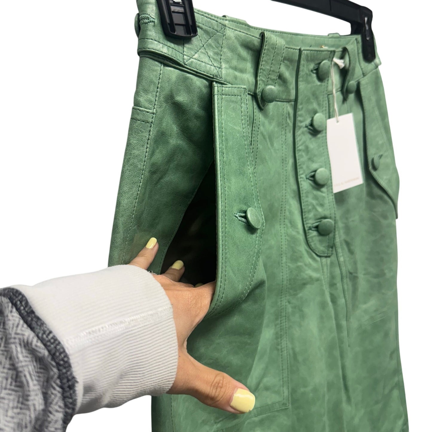 NWT Ulla Johnson Lichen Green Leather High Rise Jupiter Cropped Pants Womens 4