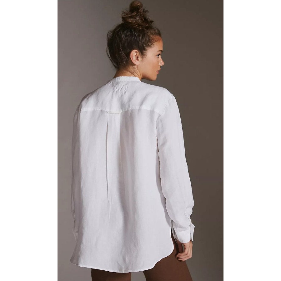 Pilcro White Long Cuff Sleeve Ruffle Button Down Linen Top Womens Medium