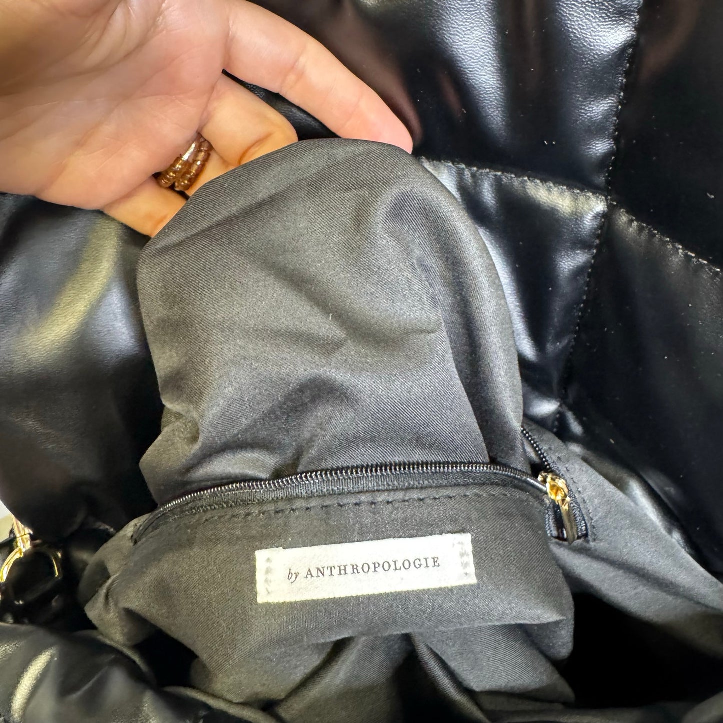 Anthropologie Black Puffy Quilted Fold Over Edison Shoulder Bag