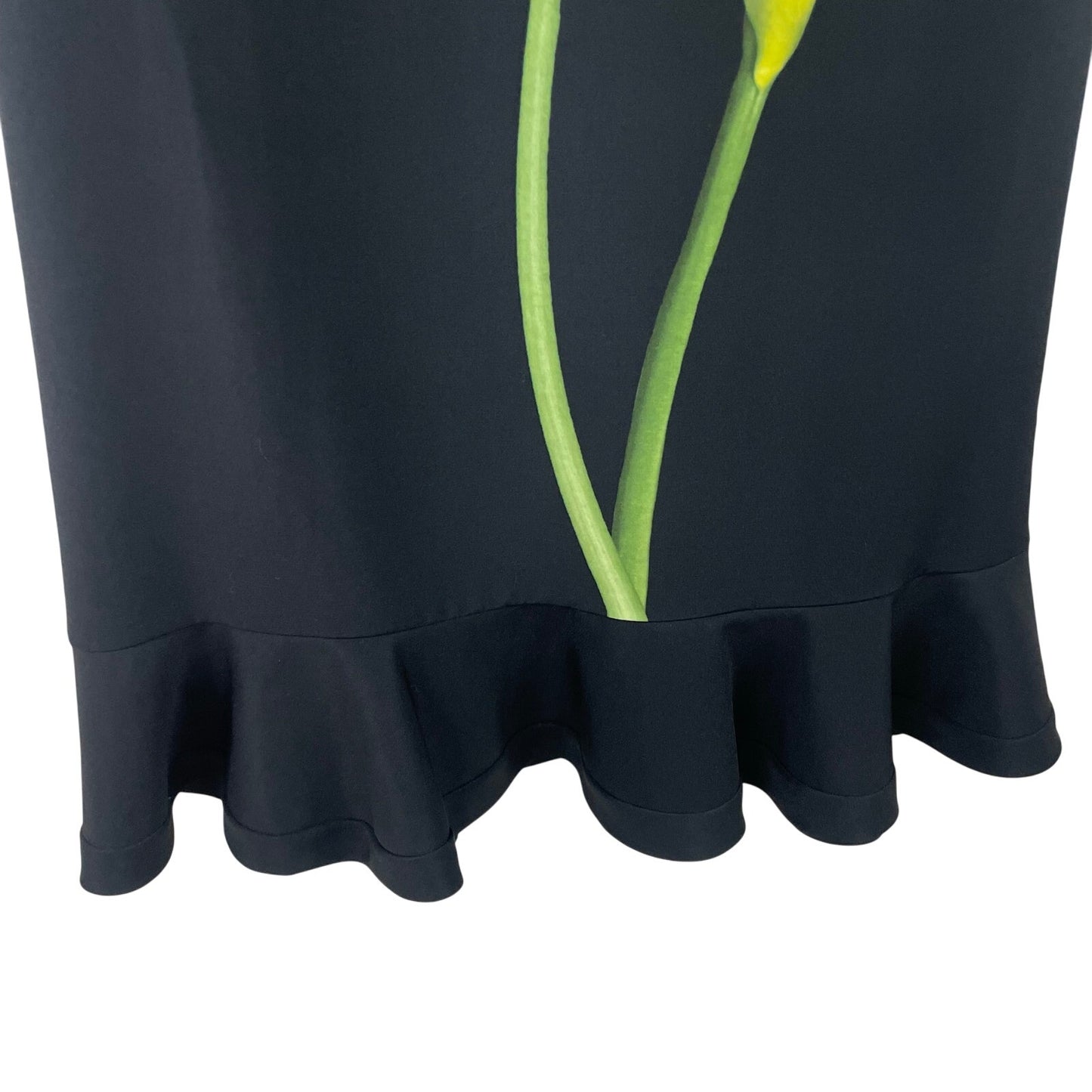 Victoria Beckham Black Calla Lily Shift Dress Floral Ruffle Hem Womens Medium
