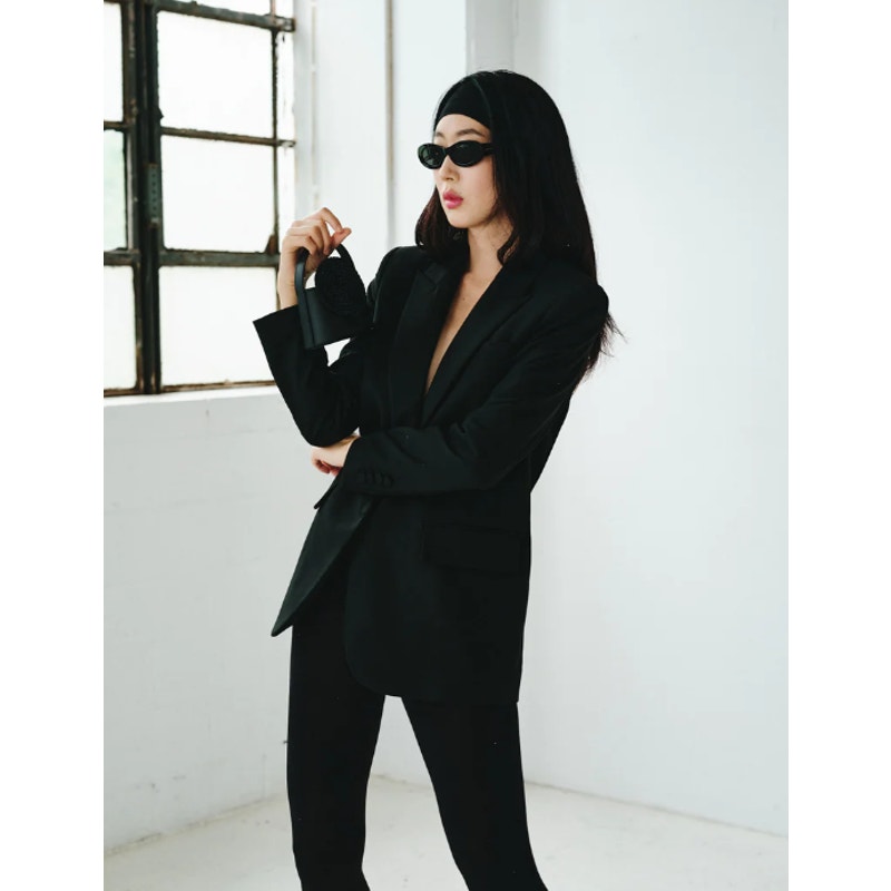 JL27 Black The Classic Oversized Single Breasted Blazer Jacket Womens Size XS