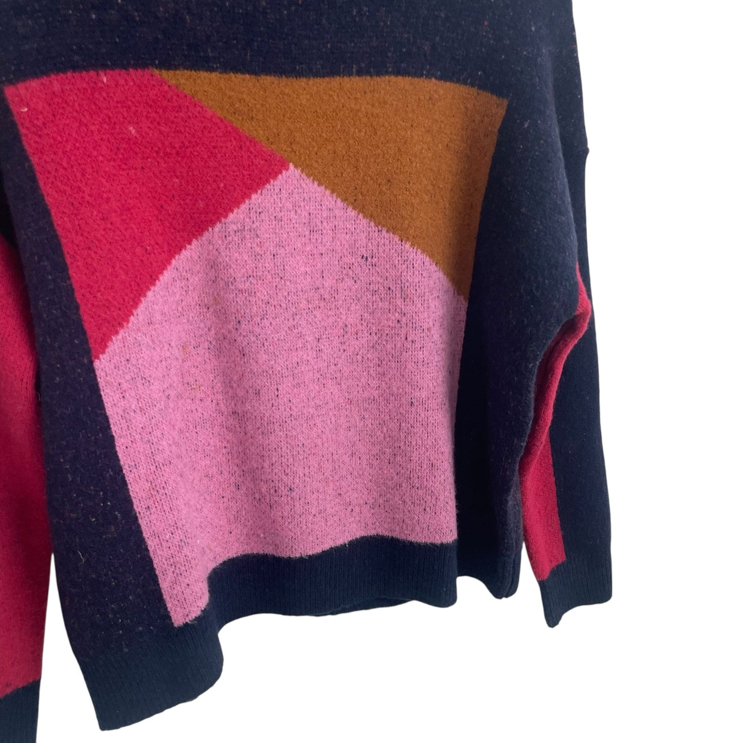 THML Navy Pink Geometric Colorblock Print Mock Neck Sweater Womens Size XS