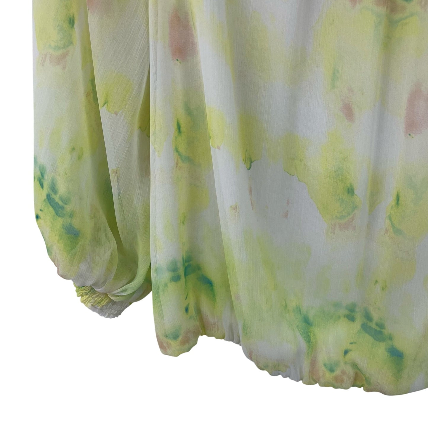 Alice + Olivia Sheer Sleeve Yellow Green Tie Dye Blouse Womens Small