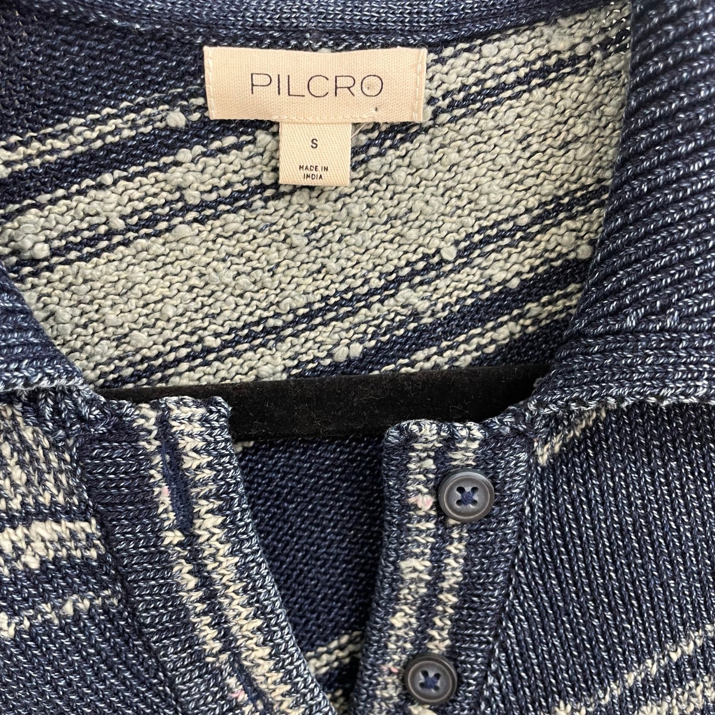 Anthropologie Pilcro Short Sleeve Asymmetrical Polo Sweater Blue Cream Small