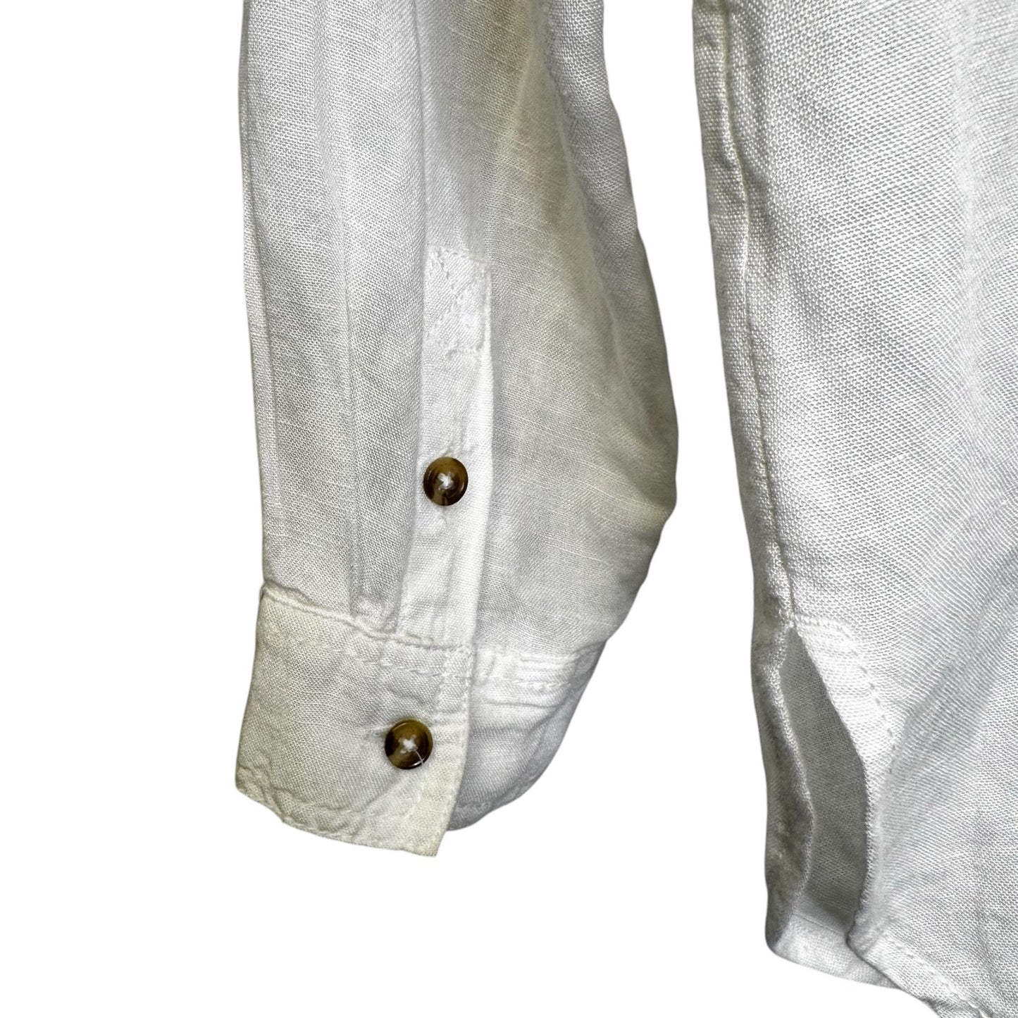 Pilcro White Long Cuff Sleeve Ruffle Button Down Linen Top Womens Medium