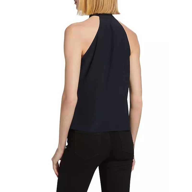 NWT Nili Lotan Dark Navy Sleeveless Zelie Silk Tie Halter Neck Top Womens 0