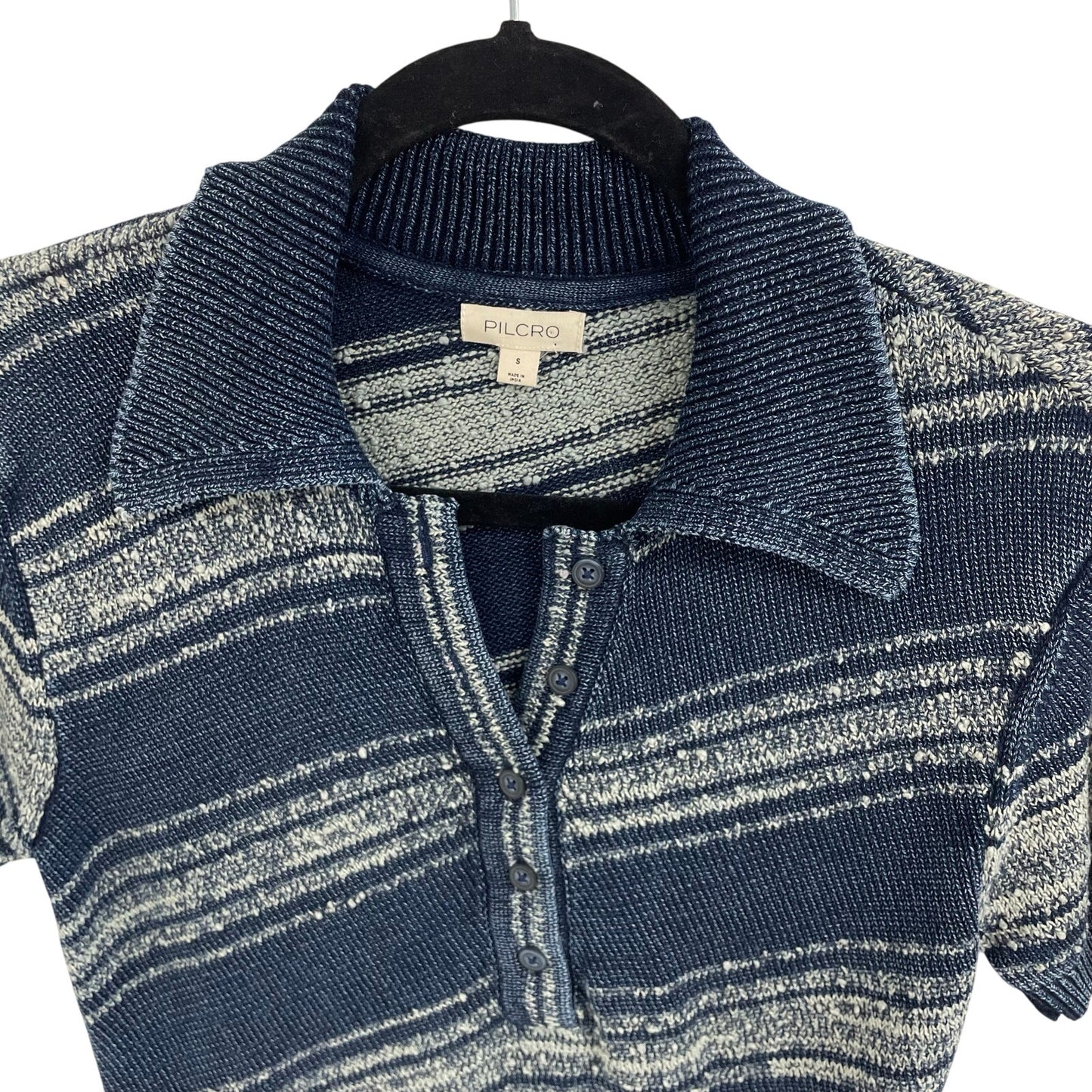 Anthropologie Pilcro Short Sleeve Asymmetrical Polo Sweater Blue Cream Small