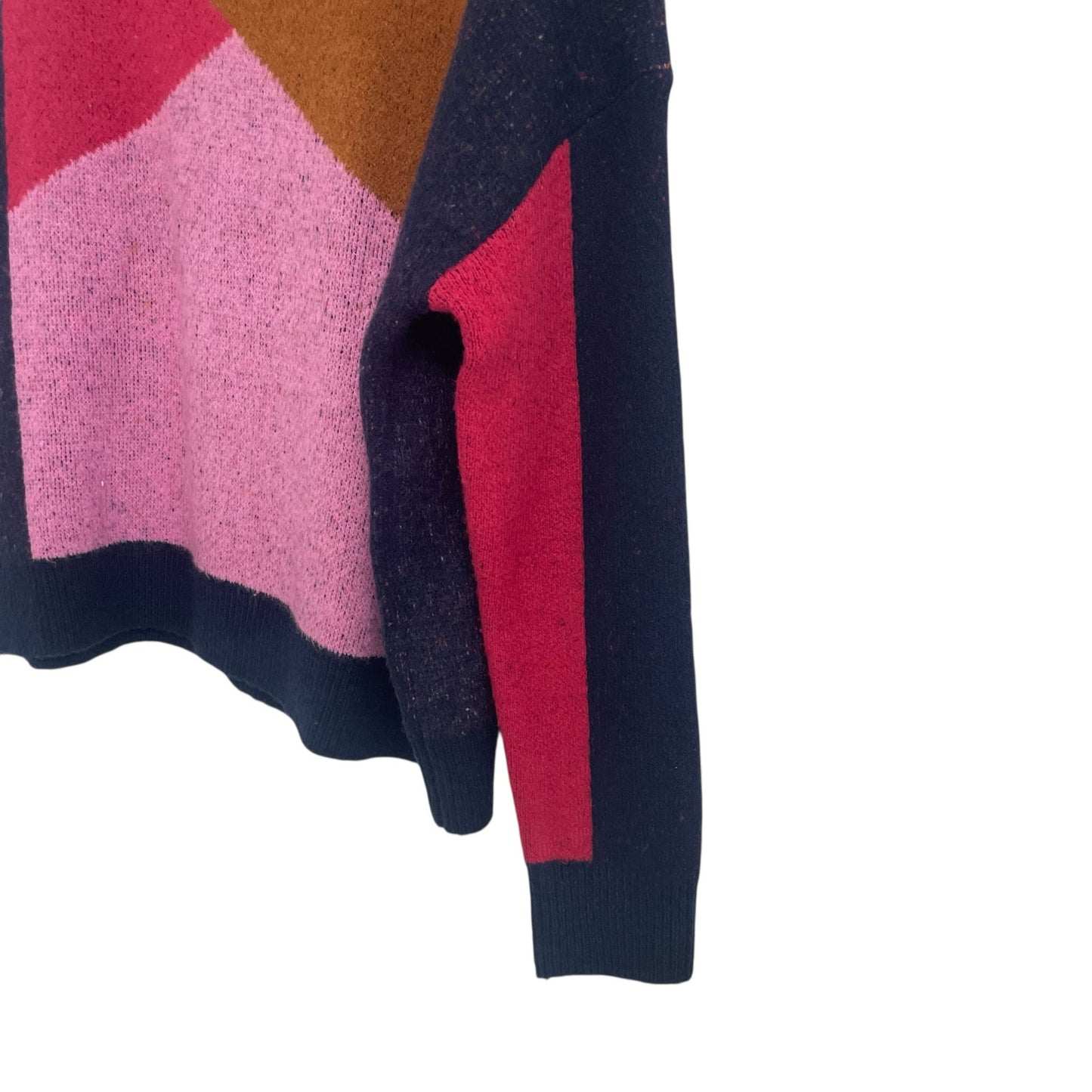 THML Navy Pink Geometric Colorblock Print Mock Neck Sweater Womens Size XS