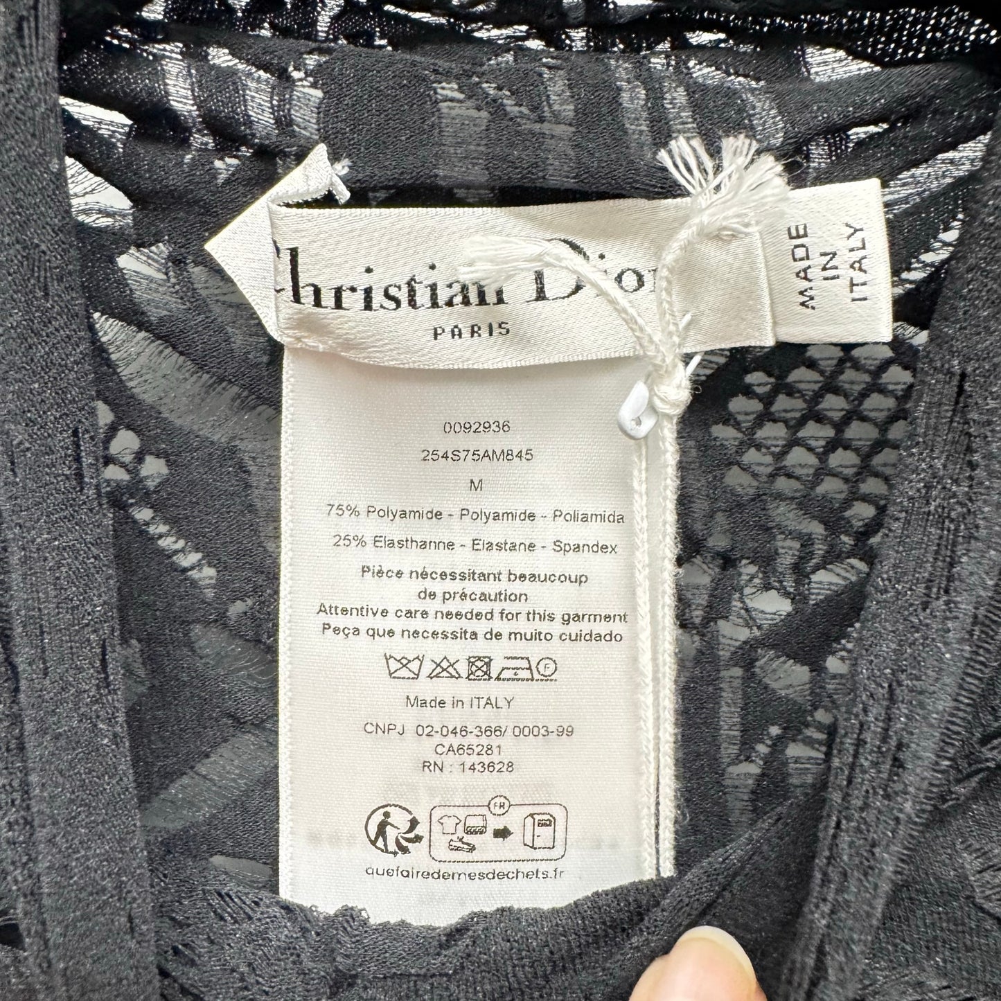 NWT Christian Dior Black Stretch Lace Long Sleeve Mock Neck Top Womens Medium