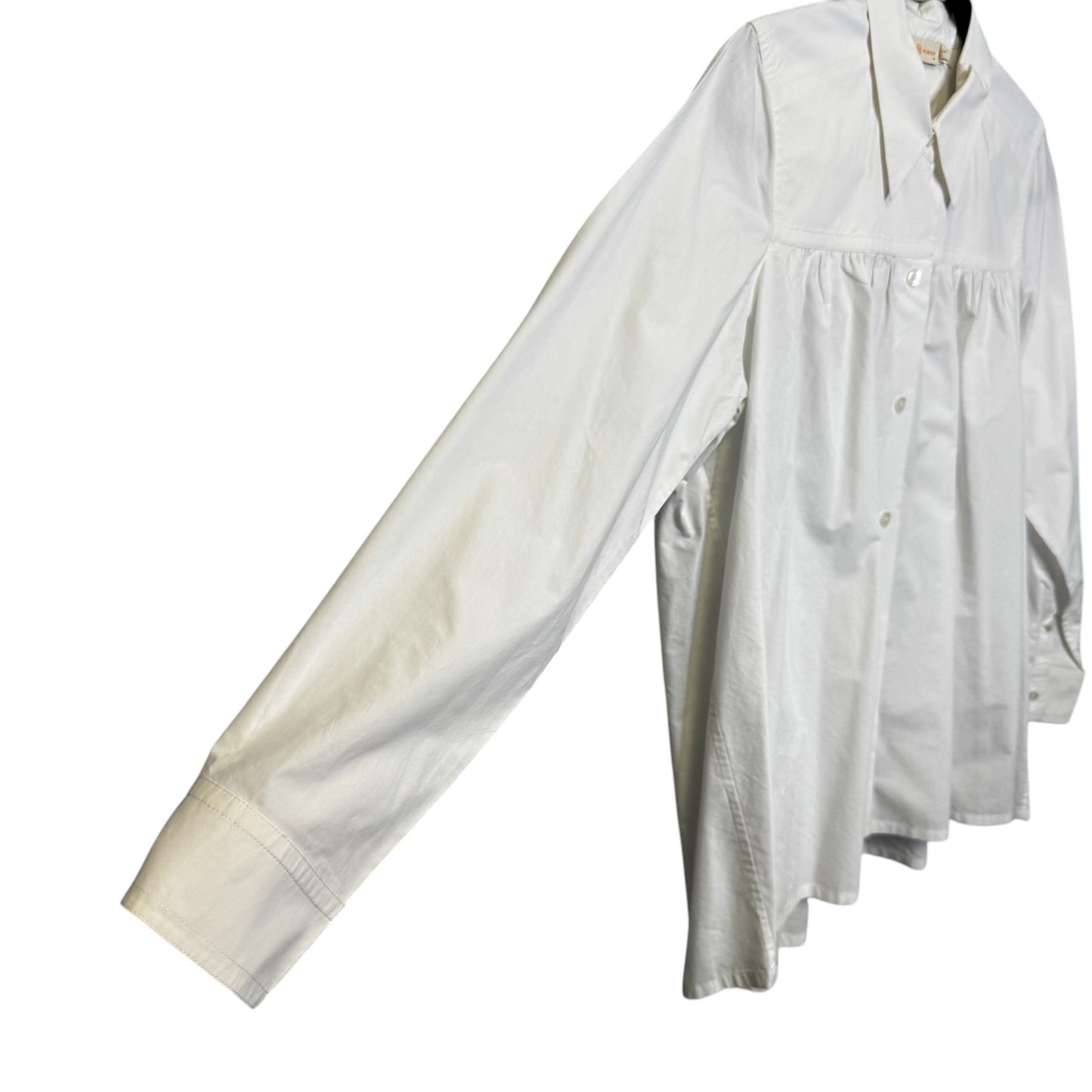 Tory Burch White Long Cuff Sleeve Button Front Cotton Poplin Shirt Womens Small