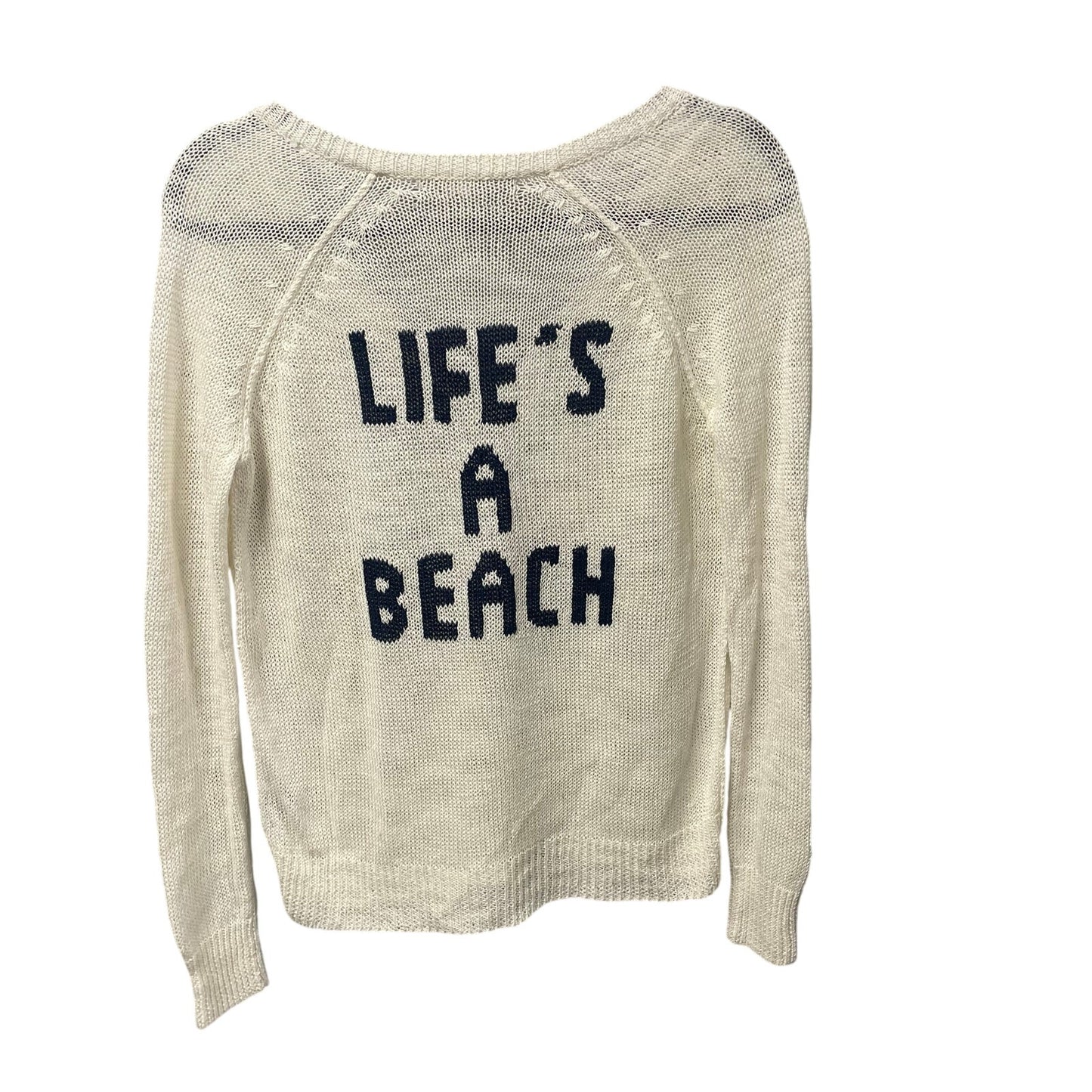 Revolve 360 Sweater Linen Blend Knit Life's A Beach Ivory and Indigo Womens XS