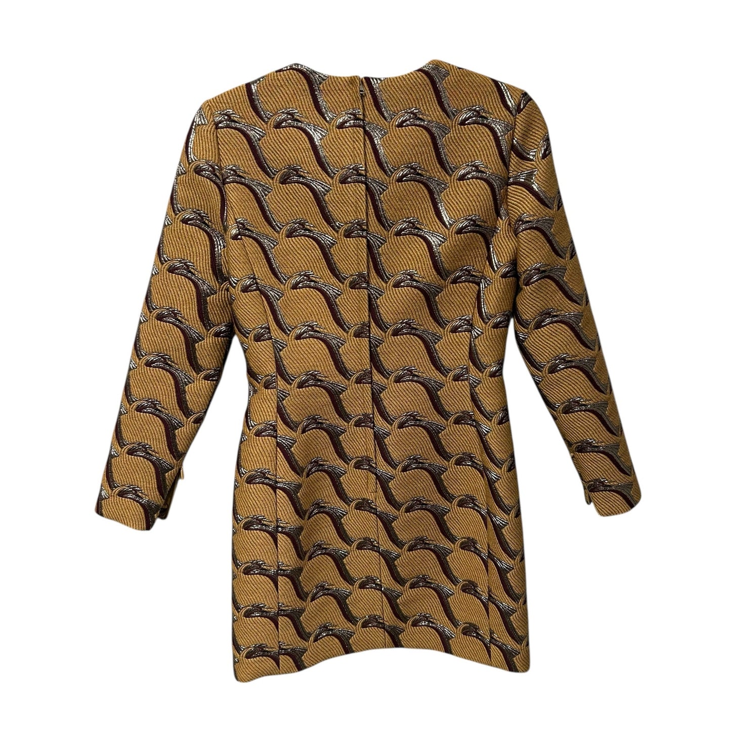 NWT Gucci Camel Brown Wool Jacquard Graphic Crane Mini Dress Womens 38 / US 2