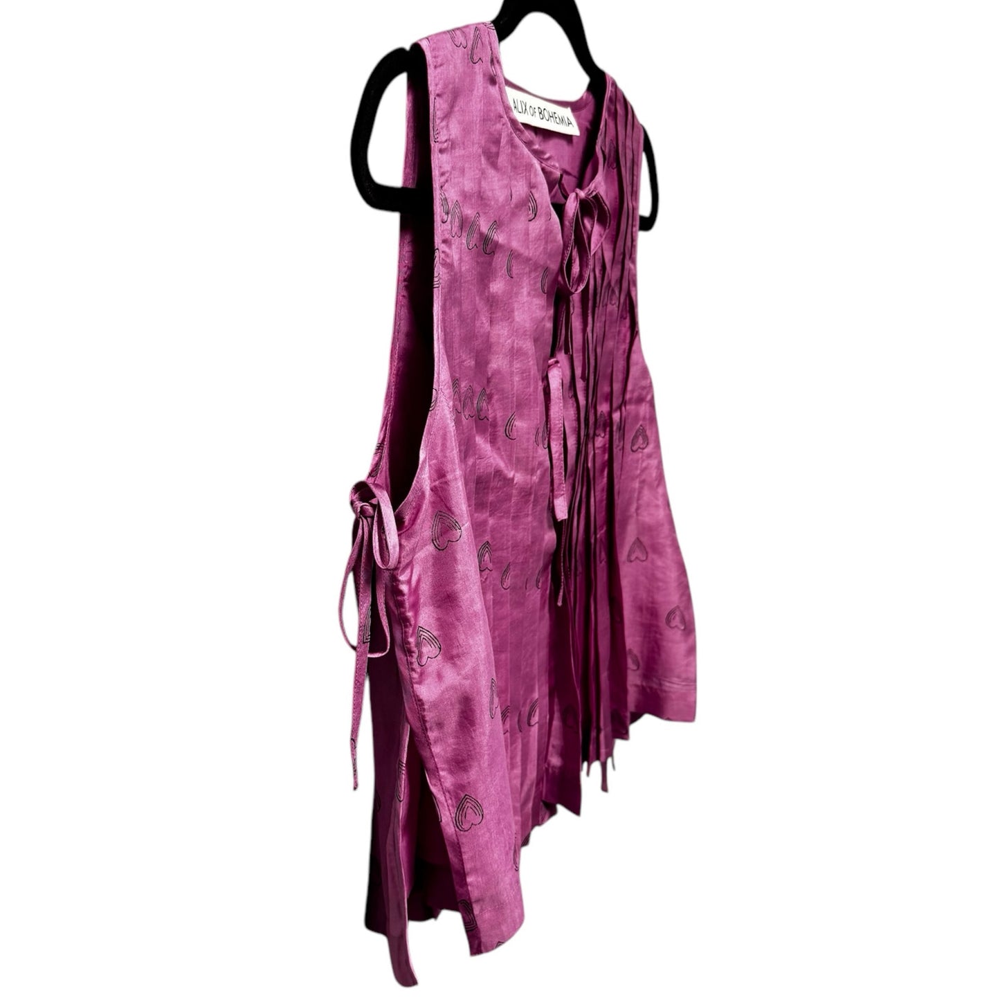 Alix Of Bohemia Fuchsia Heart Print Open Side Tie Front Silk Top Womens X-Small