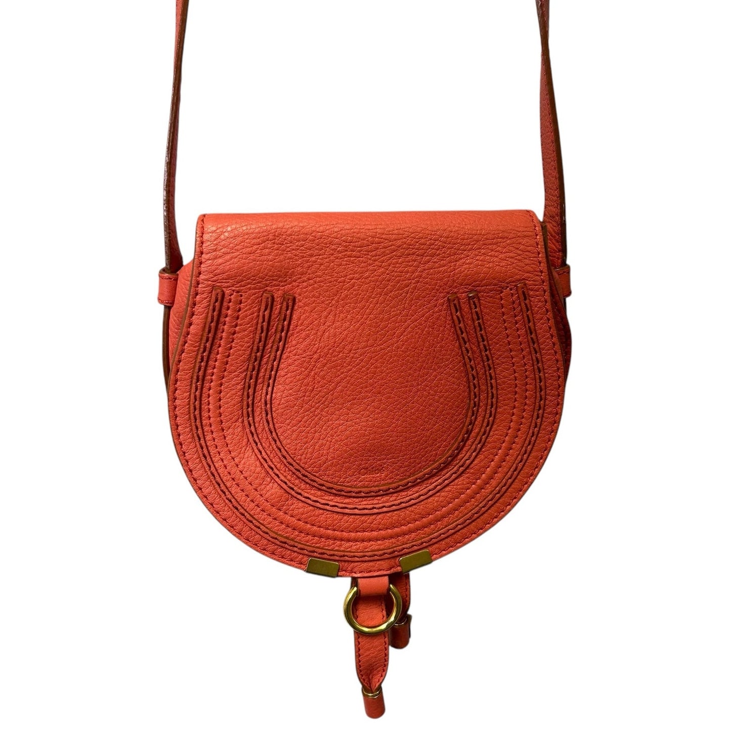 Chloe Burnt Orange Marcie Small Grained Leather Adjustable Strap Saddle Bag