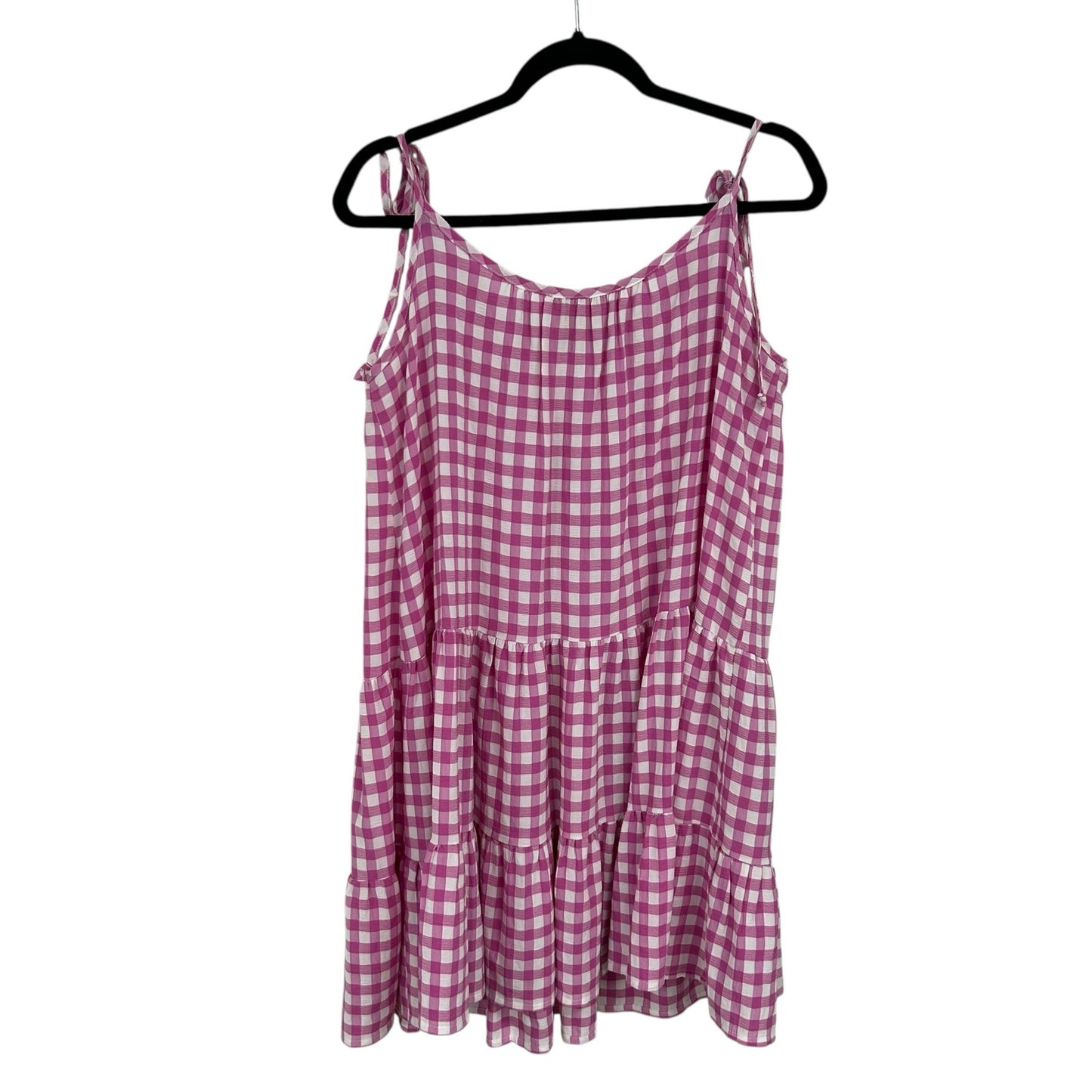 Kasia Pink White Gingham Smocked Tiered Sleeveless Mini Dress Womens XS