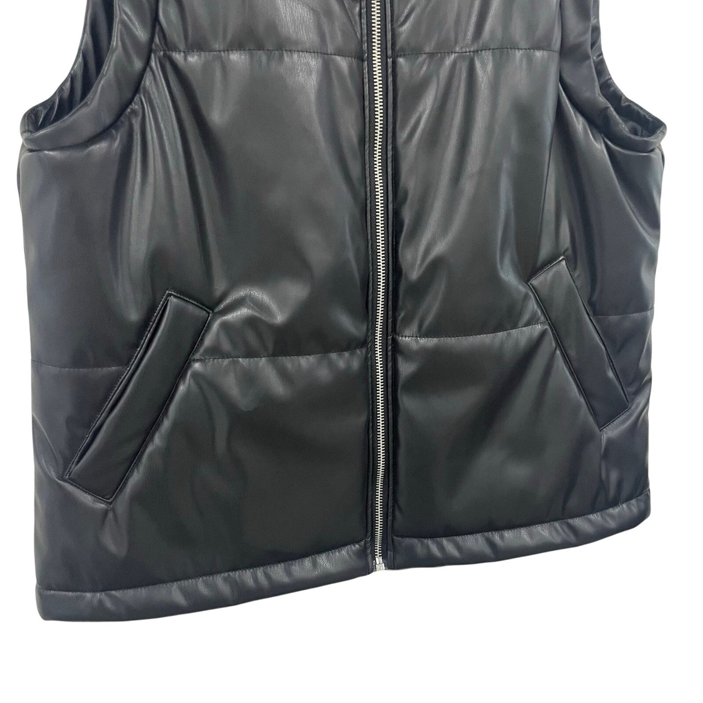 Aqua Black Faux Leather Full Zip Puffer Vest Womens Size Large