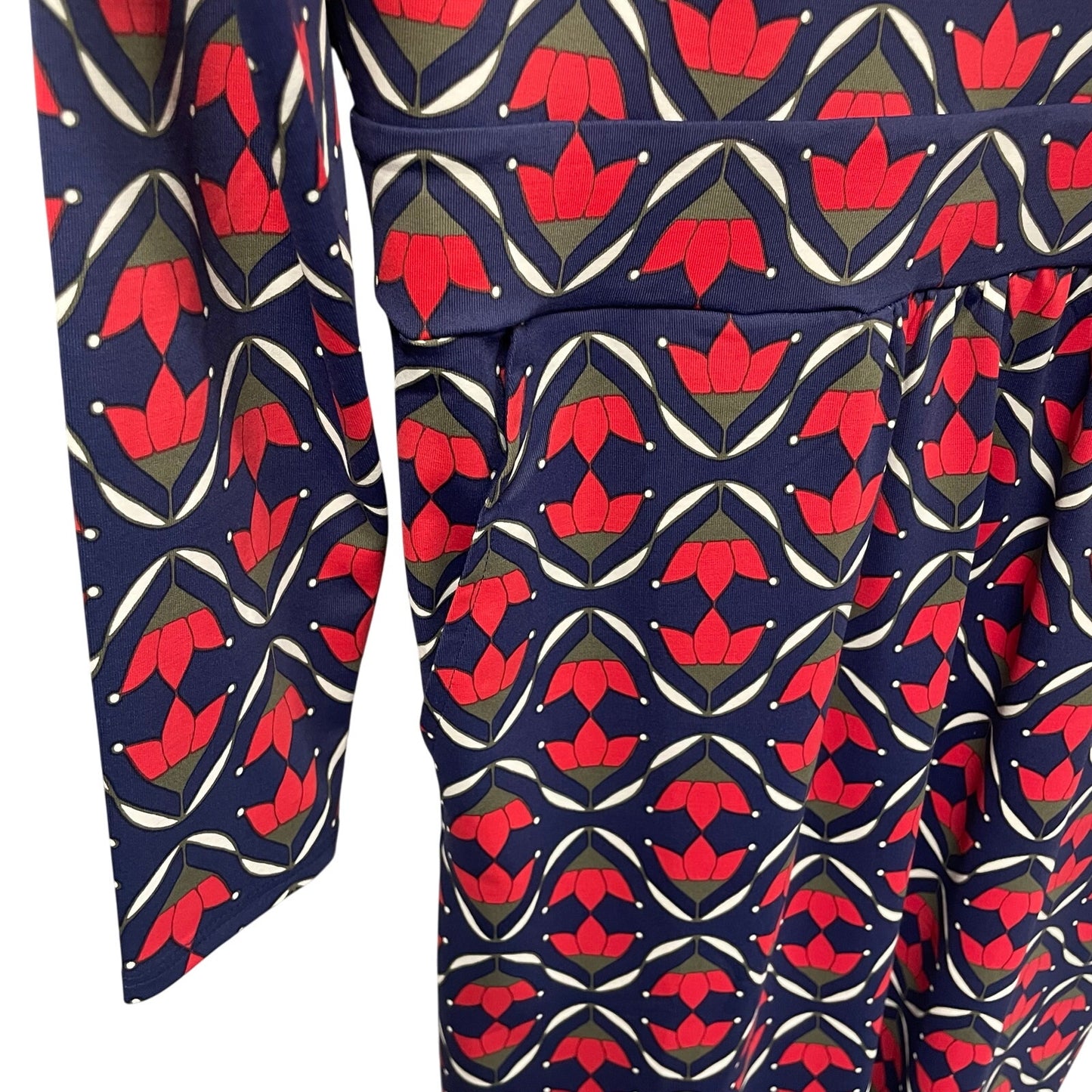 NWT Talbots Effortless Jersey A-Line Dress Ditsy Flip Red Navy Green Size Small