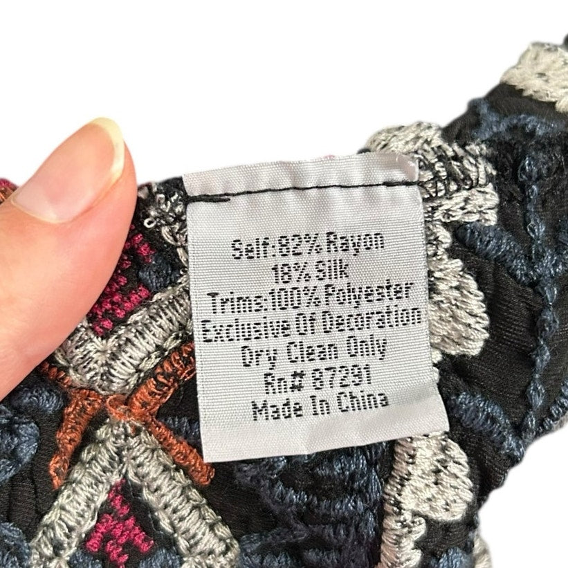 Johnny Was Black Multi Embroidered Velvet Open Front Cardigan Womens Medium