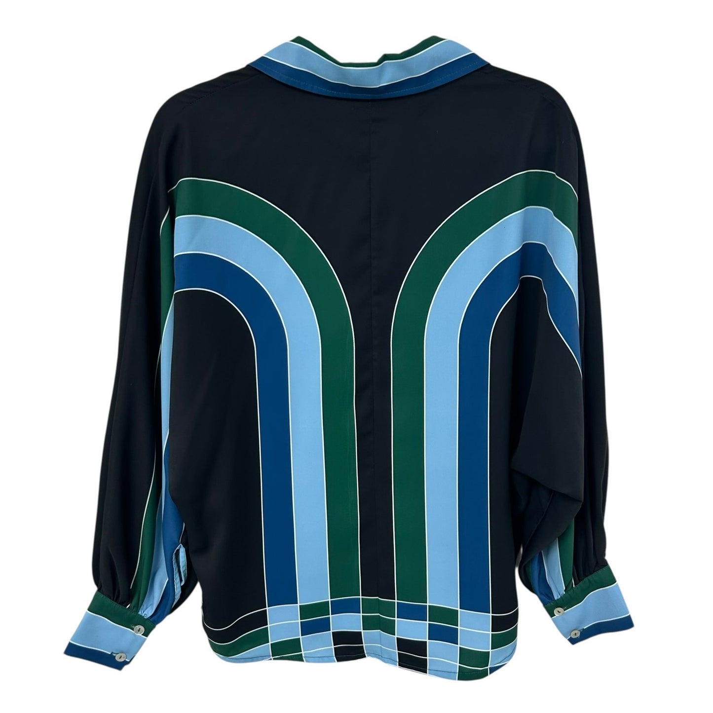 Ciebon Blue Black Green Colorblock Long Sleeve Button Up Shirt Womens Small