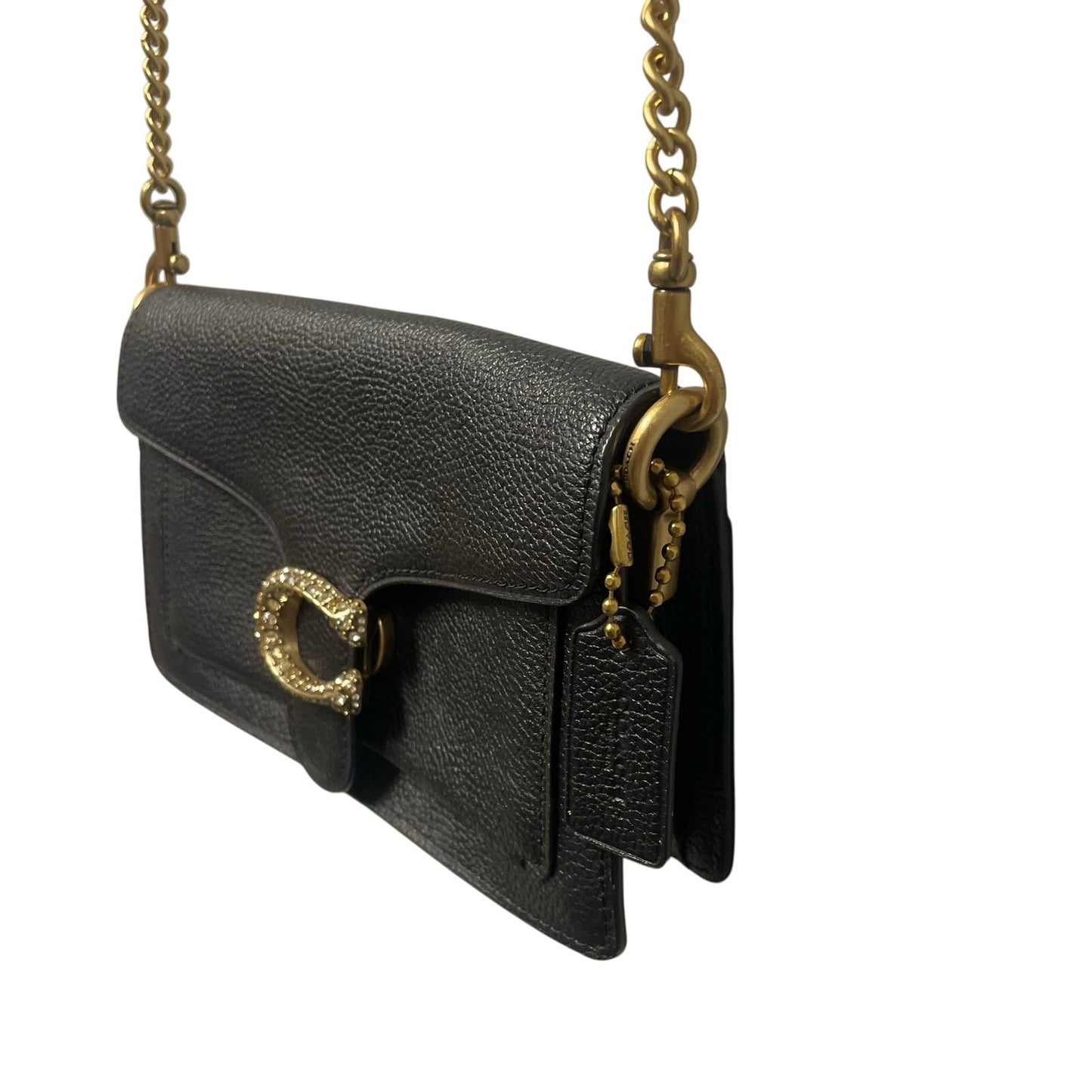 Coach Tabby Mixed Leather Chain Crossbody Bag With Gem C Closure Black Gold