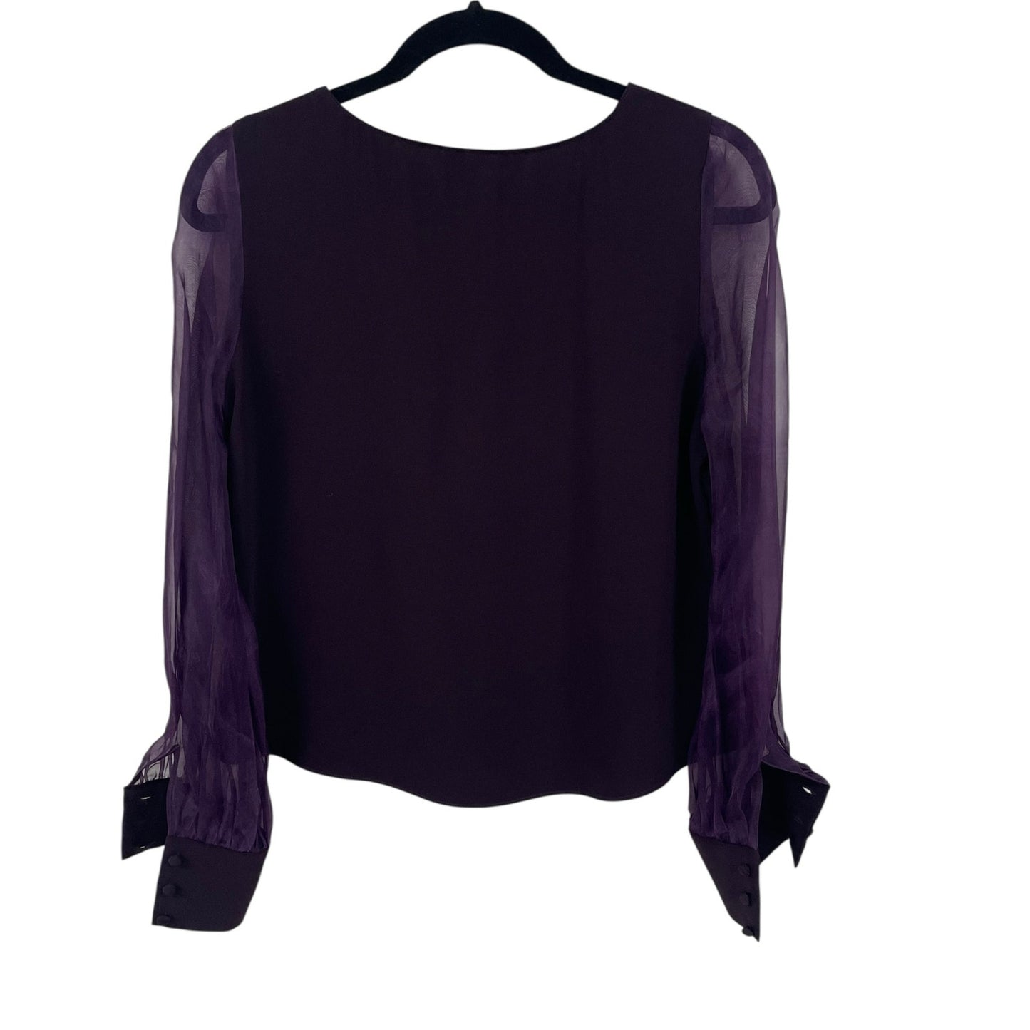 Amanda Uprichard Silk Sheer Sleeve Dark Purple Blouse Womens Size Small