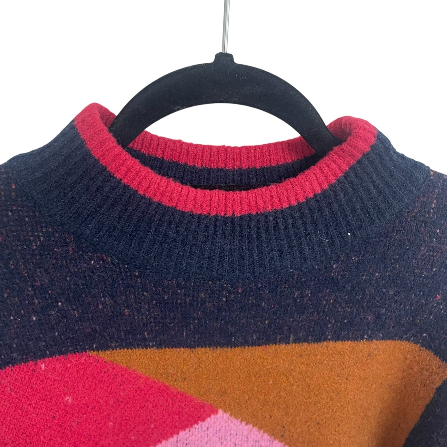 THML Navy Pink Geometric Colorblock Print Mock Neck Sweater Womens Size XS