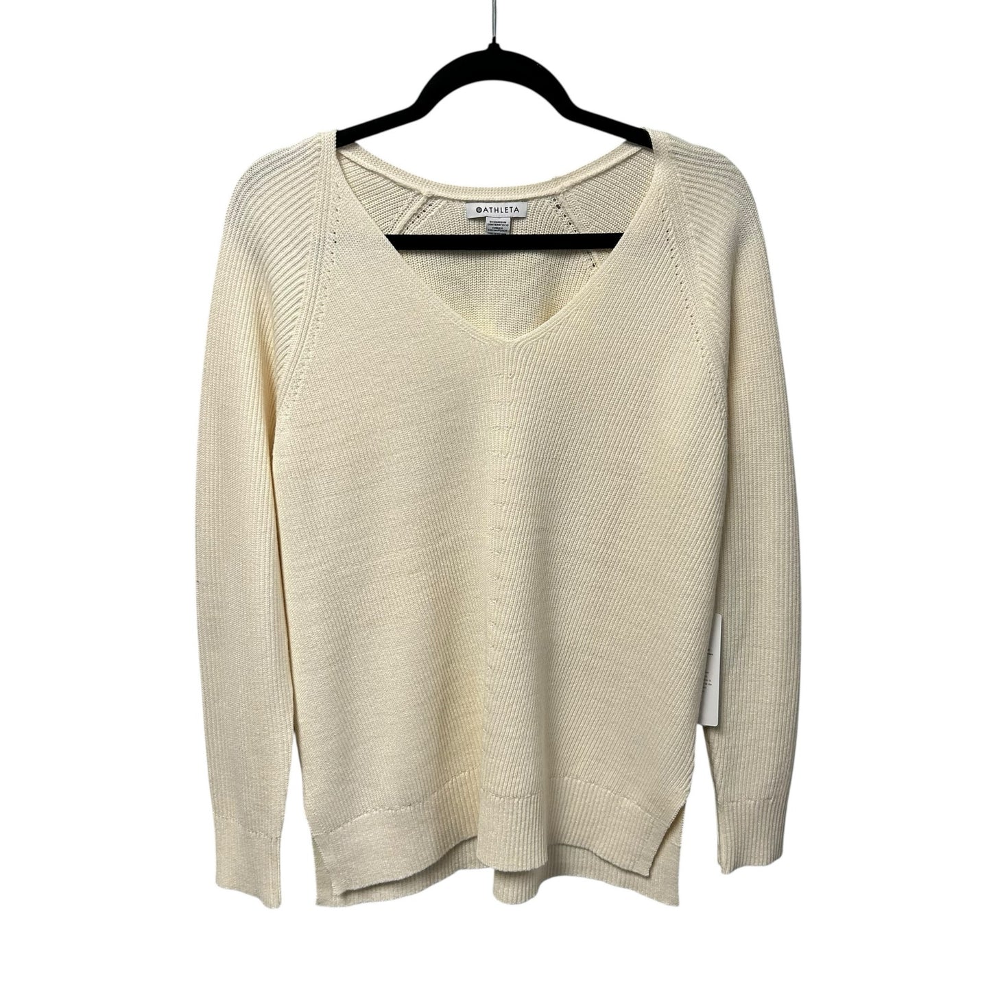 NWT Athleta Cream Thermolite Hanover V-Neck Pullover Sweater Womens Size Medium