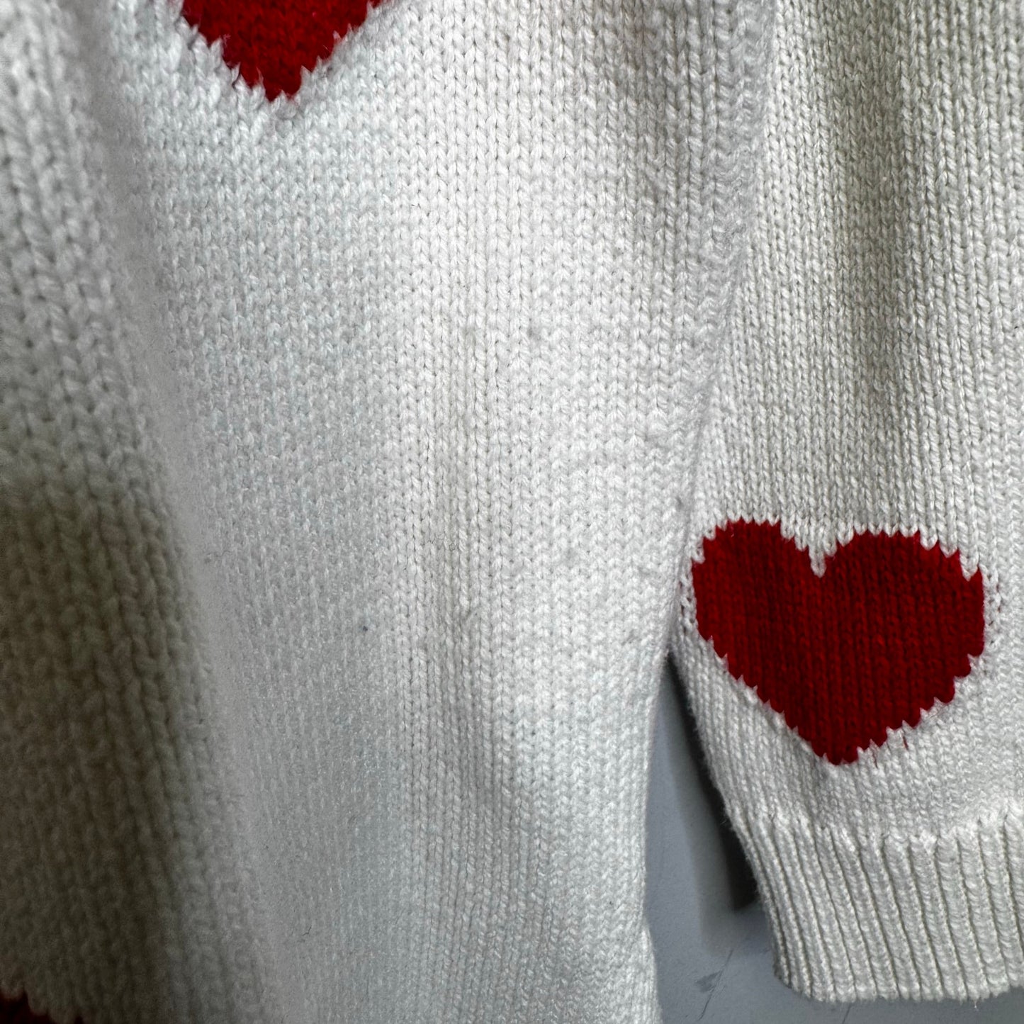 Show Me Your Mumu White Red Heart Cotton Crewneck Sweater Womens Small