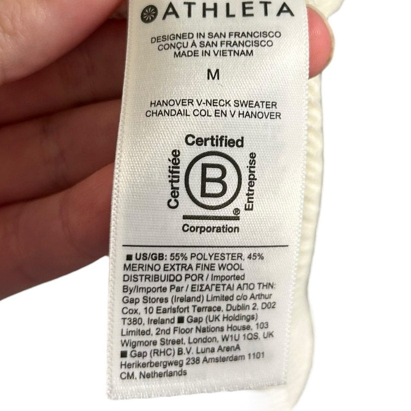 NWT Athleta Cream Thermolite Hanover V-Neck Pullover Sweater Womens Size Medium