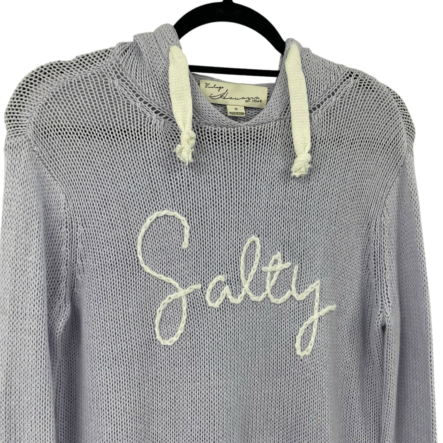Vintage Havana Lavender White Salty Knit Hoodie Sweater Womens Small