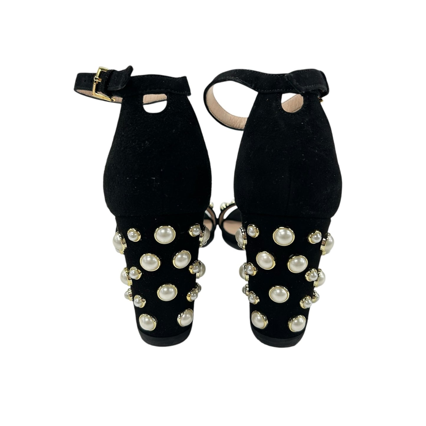 Stuart Weitzman Black Morepearls Studded Suede Ankle Strap Sandals Womens 7